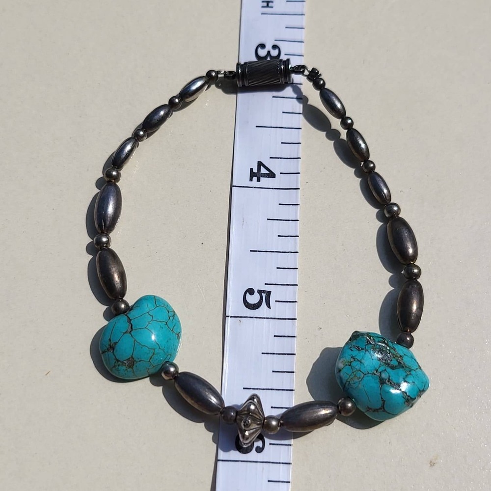Vintage Turquoise Sterling Silver Melon Bead Bracelet Blue Southwestern - Picture 3 of 10